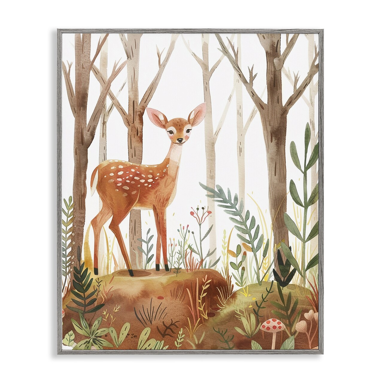 Stupell Industries Soft Woodland Deer Framed Giclee Wall Art Design by LSR Design Studio